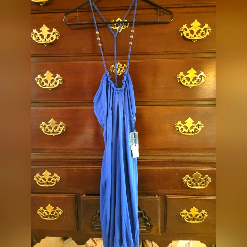 Summer blue dress. Size large. String top with beads. New with tags
